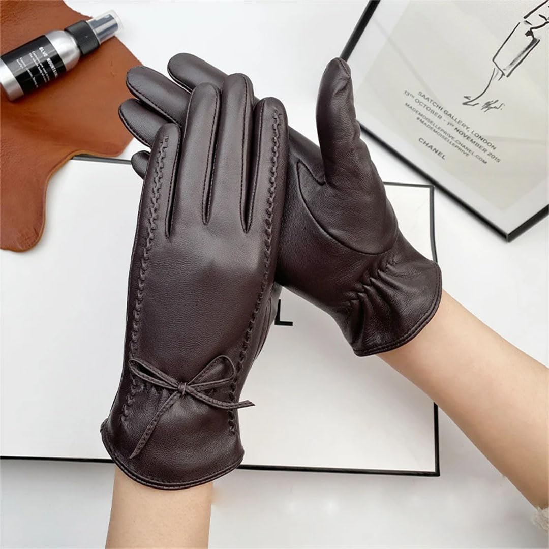 Guantes de piel auténtica para mujer, de invierno, con forro polar, térmicos, gruesos, de piel de oveja, guantes para pantalla táctil, color negro, talla M, Negro, M