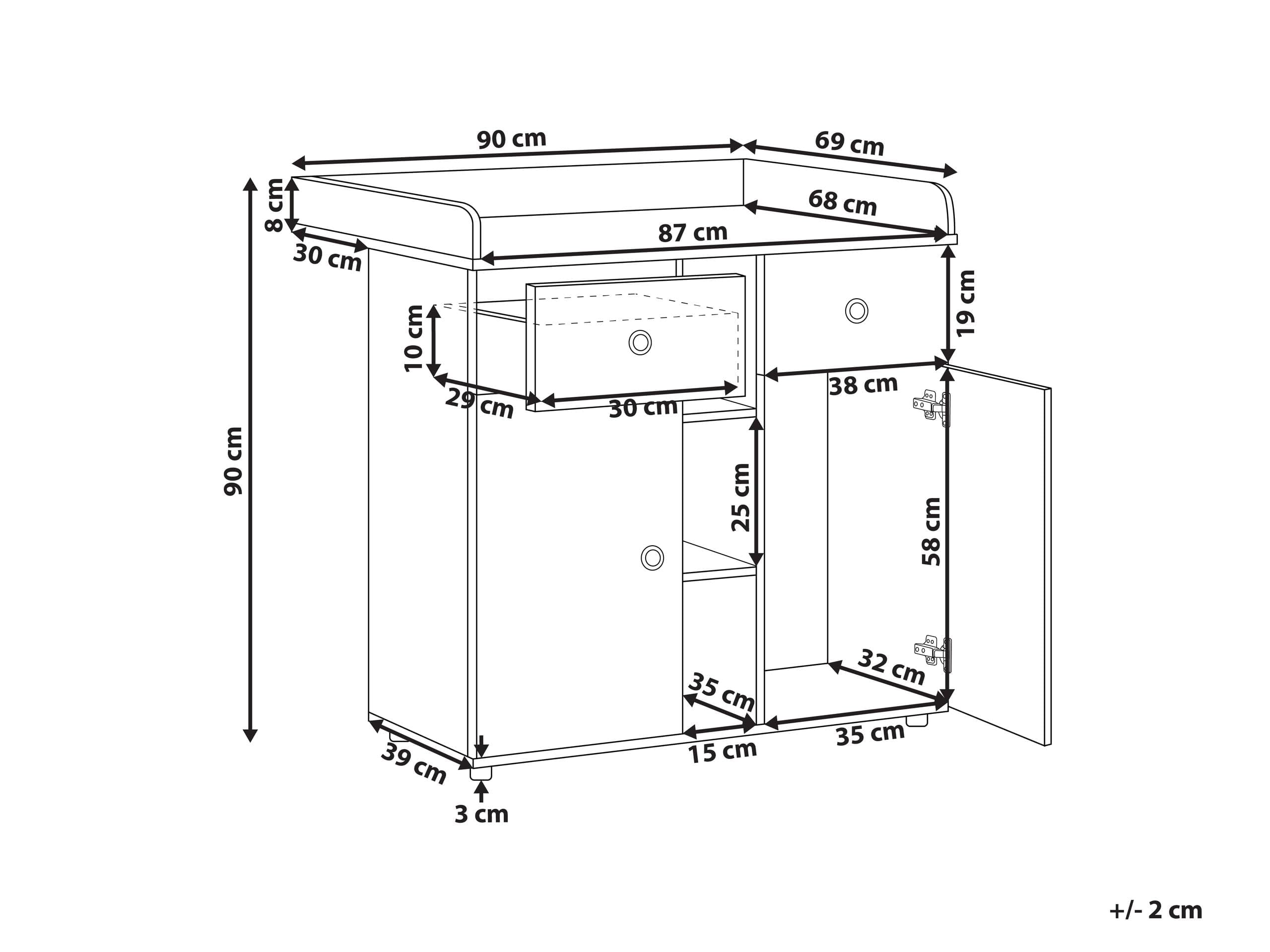Beliani Baby Wickeltisch Schrank Holzoptik braun 69x90x90 cm 2 Schubladen 3 Fächer 2 Türen