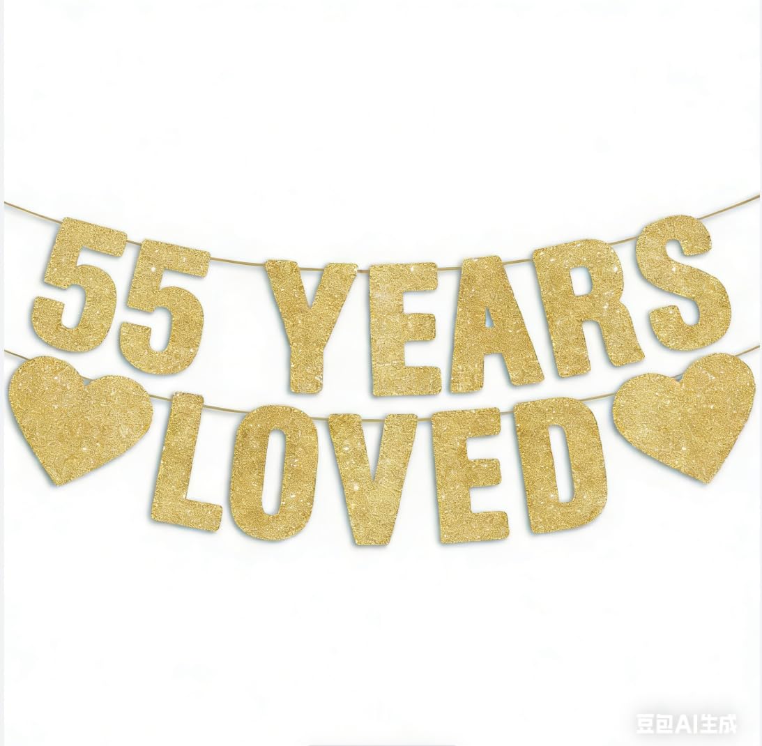 Birthday Banner Gold - Premium 55th Birthday Party Decorations for Adults - Elegant Celebration Banner with Glitter Letters - Easy to Hang