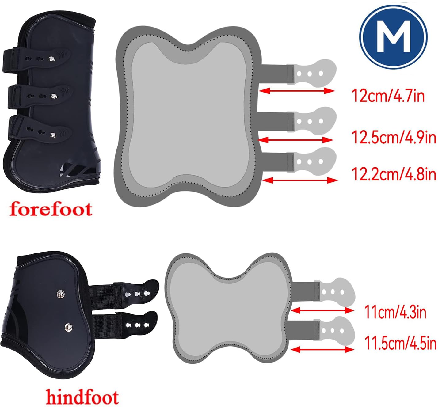Botas de Caballo, 4 Piezas Protectores de Piernas Delanteras para Caballos, Guardabarros para Entrepierna, Protectores de Piernas Ajustables, Envolturas Protectoras para Patas de Caballo, M
