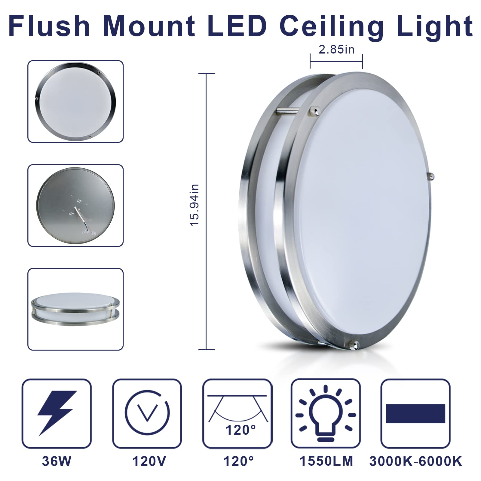 Arcfox 36W LED Flush Mount Ceiling Light Fixture 16 inch