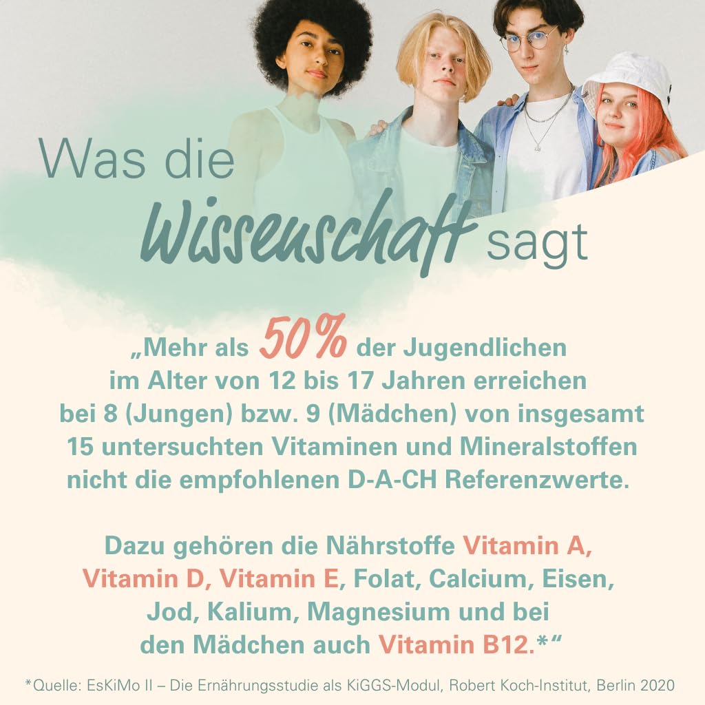 wowtamins Teens Complete zuckerfrei - Vitamine für Jugendliche (30-Tage-Vorrat) - Multivitamin Gummies mit Omega 3 - Nahrungsergänzungsmittel für das Immunsystem mit Vitamin C, D3, B12, Zink & mehr