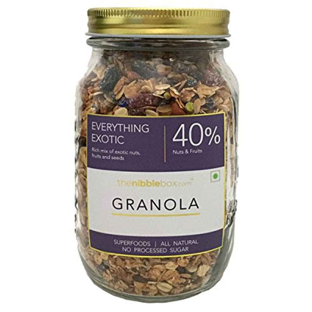 Everything Exotic Granola, 500g Jar [40% Dry fruits by weight, gluten free, vegan friendly, no refined sugar]