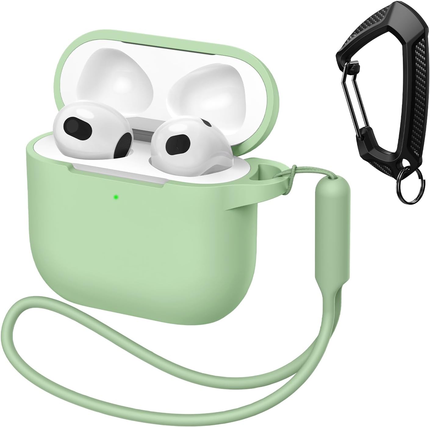 MATEPROX Compatible with AirPods 4 Generation Case[2024], Soft Silicone Headphone with Keychain|Hand Strap, Full Protective Charging Earphone Cover for Airpods 4th Gen-Mint Green