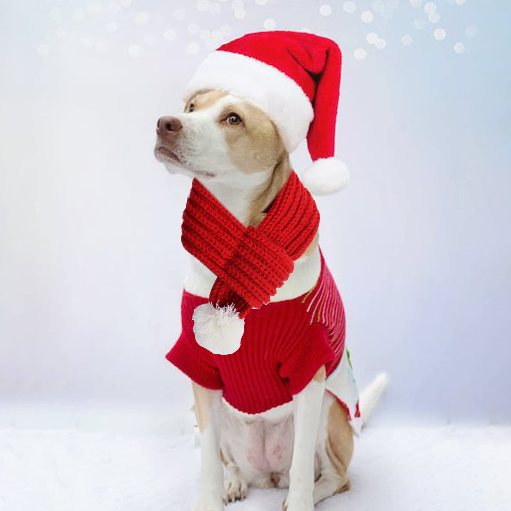 Weihnachts-Hundekostüm Mit Mütze & Schal – Lustiges Haustier-Outfit Für Katzen & Kleine Hunde (Größe M, Rot)