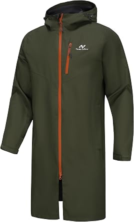 NORDIC OUTLAND Rain Jacket Men Waterproof Breathable Long Raincoat Hooded Mesh Lining Windbreaker for Outdoor Activities
