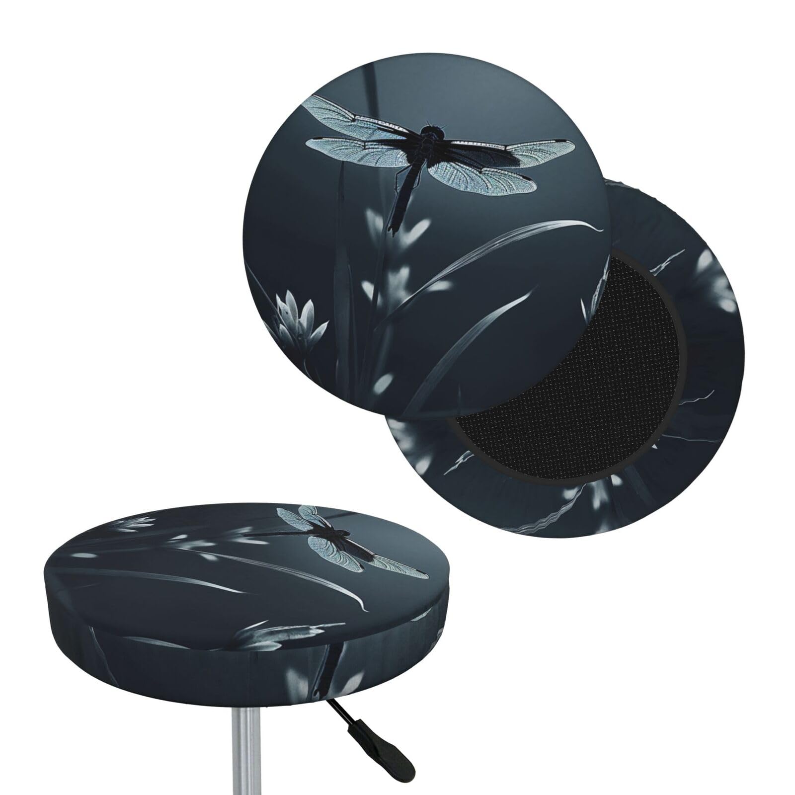 FekiLoot Dragonfly Silhouette Round Bar Stool Covers Stretch Washable Bar Stool Covers Dustproof Slipcover Bar Chair Covers with Elastic Band for Bar Kitchen Living Room Decor 14 Inch