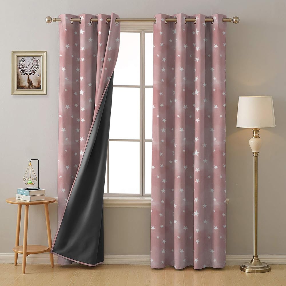 SPACES DRAPE STORY Starry Dreams Kids Heavy Satin Blackout Opaque Curtain With Lining - 95-98% Light Blocking - 8Ft Long Door - Set Of 2 Digital Printed Premium Curtains, Peach Pink (B0CQPL23KH) Amazon Price History, Amazon Price Tracker