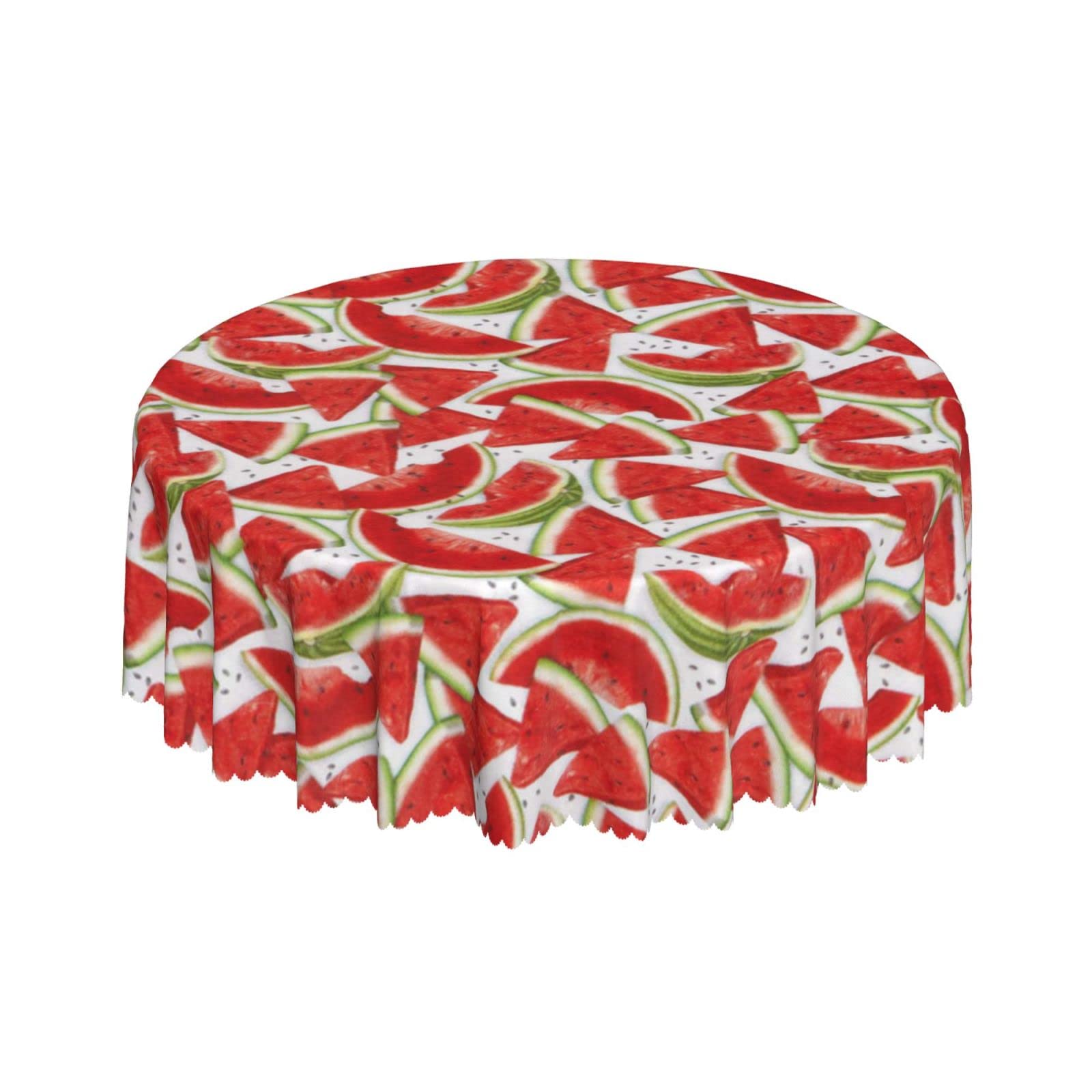 Lsjuee Watermelon Slices White Round Tablecloth 60 Inch Printed Washable Tablecloth for Dining Party Holiday Fall Home Decorative
