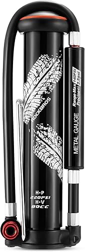 ROCKBROS Mini bomba de bicicleta portátil para bicicleta con manómetro oculto para válvulas Presta y Schrader 220PSI Bomba compacta de neumáticos de