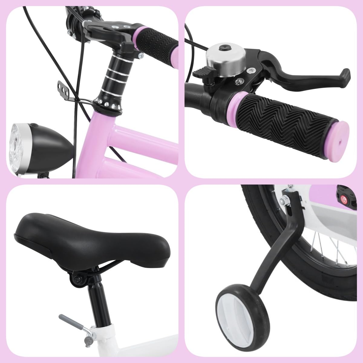 Vélo enfant 16 pouces avec lumière LED et roues stabilisatrices, vélo enfant pour enfants à partir de 5 à 8 ans, hauteur réglable, vélo à pédale, pour garçons et filles, formation en plein air