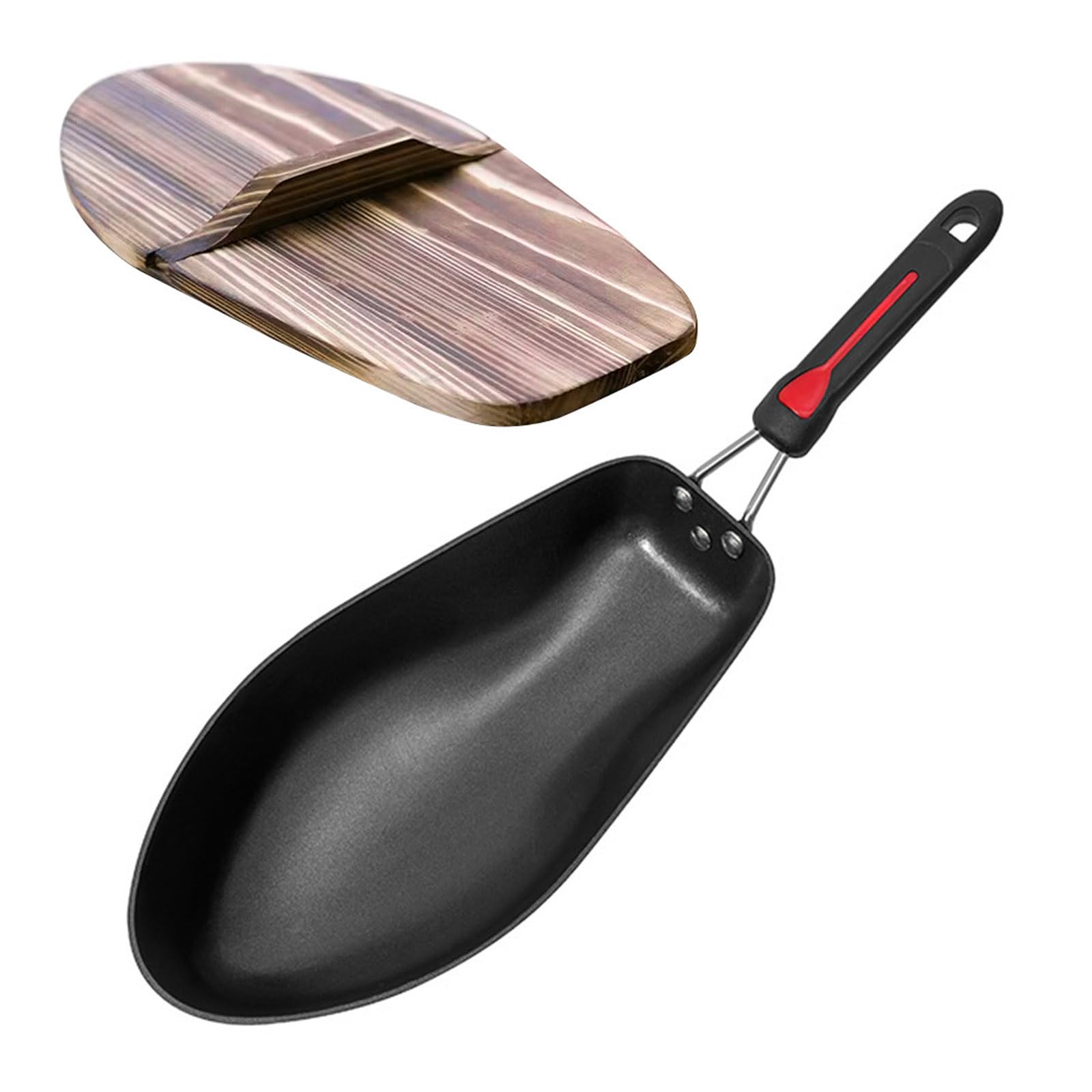MALSSE Home Kitchen Fish Pan, 3D Nonstick with Wood Handle Ensures Even Heating for Perfect Frying Aluminum Fish Barbecue Pan
