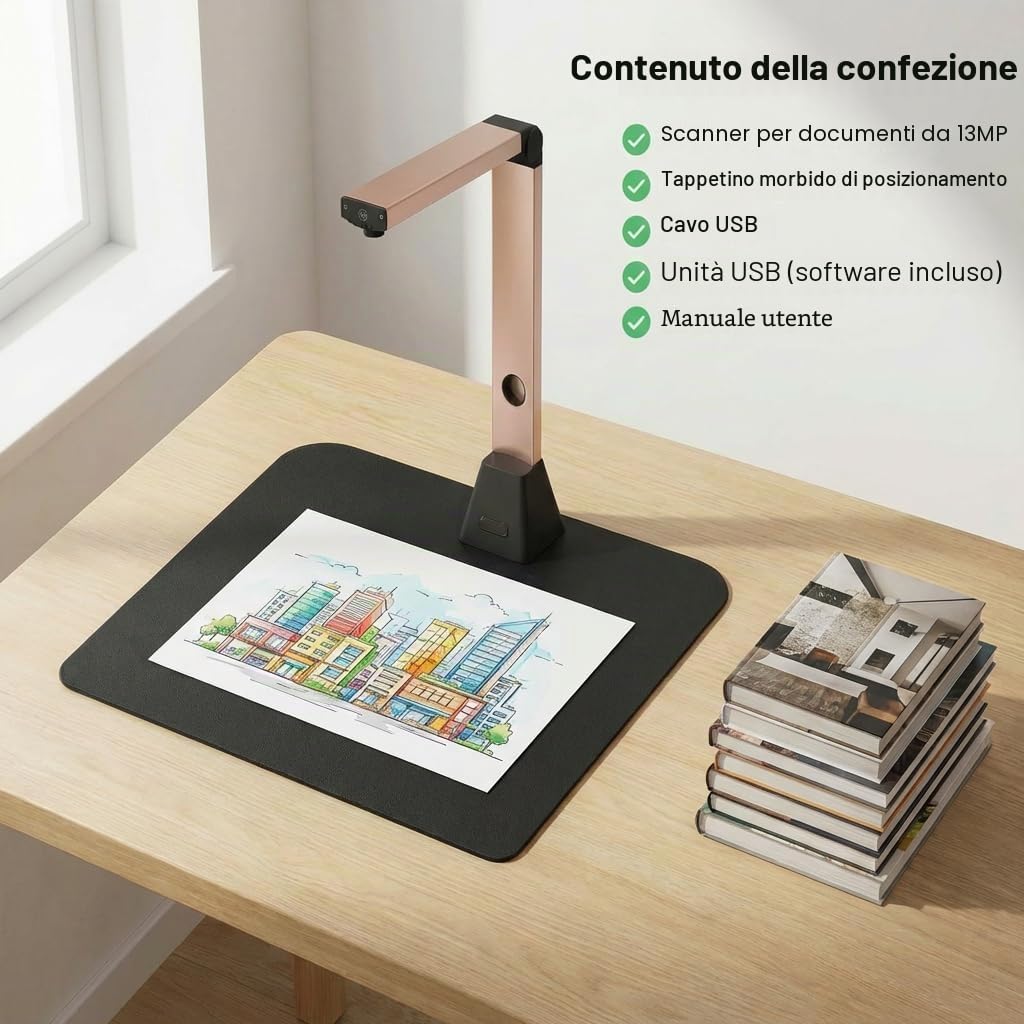 Scanner Documenti Portatile A3: 13MP Alta Definizione Scansione Multi-Formato con OCR 130 Lingue Appiattimento Curve USB Windows (Non Compatibile Mac) per Casa Ufficio Business Istruzione