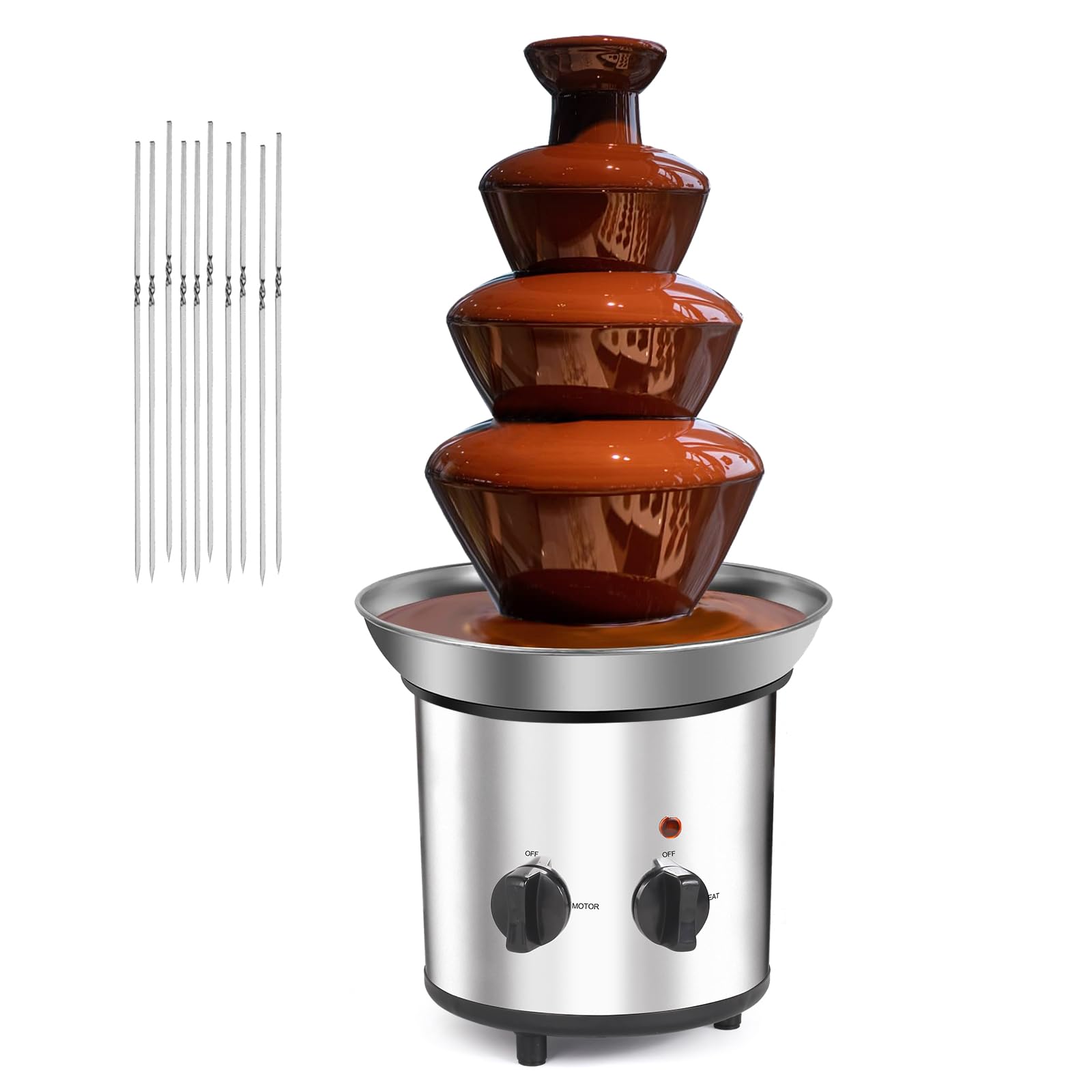 Chocolate Fountain Machine, 3.4 lbs 4-Tier Electric Chocolate Fondue Fountain Set with 10PCS Forks, Stainless Steel Cheese Fountain Melting Pot for Chocolate Candy, Ranch, Nacho Cheese