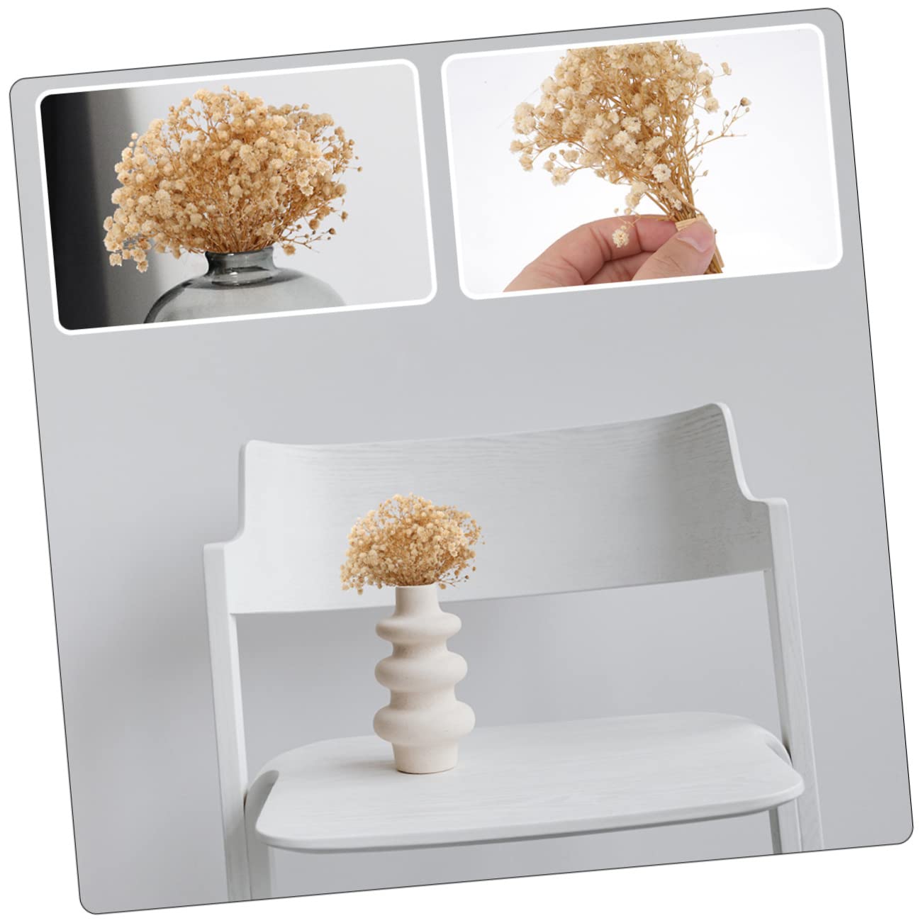Cabilock 4 Pièces 10 Petit Bouquet de gypsophile Fleurs séchées Bouquet séché sachets bouda Decoration Interieure Fleur sechees Ornement de Bouquet créatif Faux Bouquets décoratifs Beige
