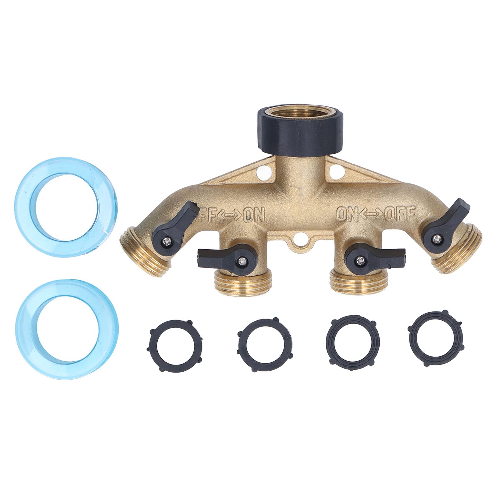 JasCherry Distributore Acqua 4 Vie, Rubinetto 4 Vie Giardino, Giardino Adattatore Per Rubinetto In Ottone Con 4 Connettori Per Tubi E 8 Rondelle In Gomma - Foto 11