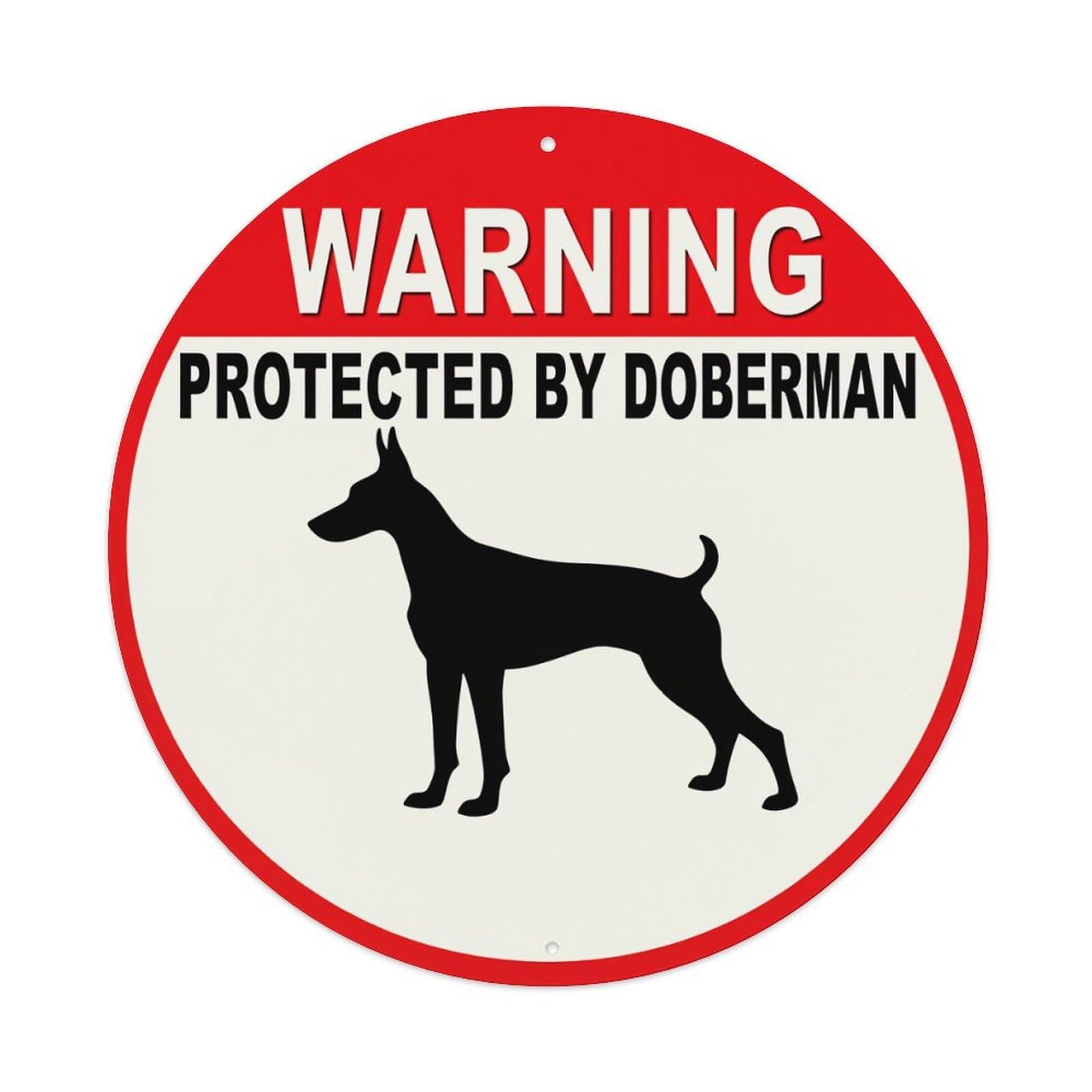 Warning Protected By Doberman Dog Vintage Metal Tin Sign Retro Wall Decor for Home Bar Garage Cafe, Indoor & Outdoor Decorative，circle Metal Poster, 8x8 Inch