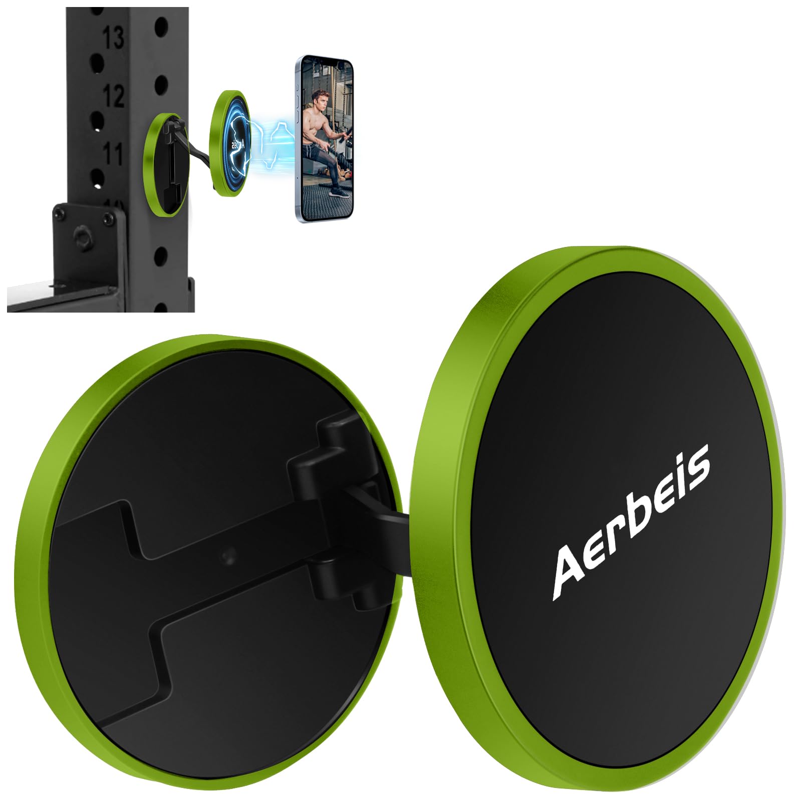 Aerbeis Folding Magnetic Phone Holder for Gym, Also can Used for Car (Green)