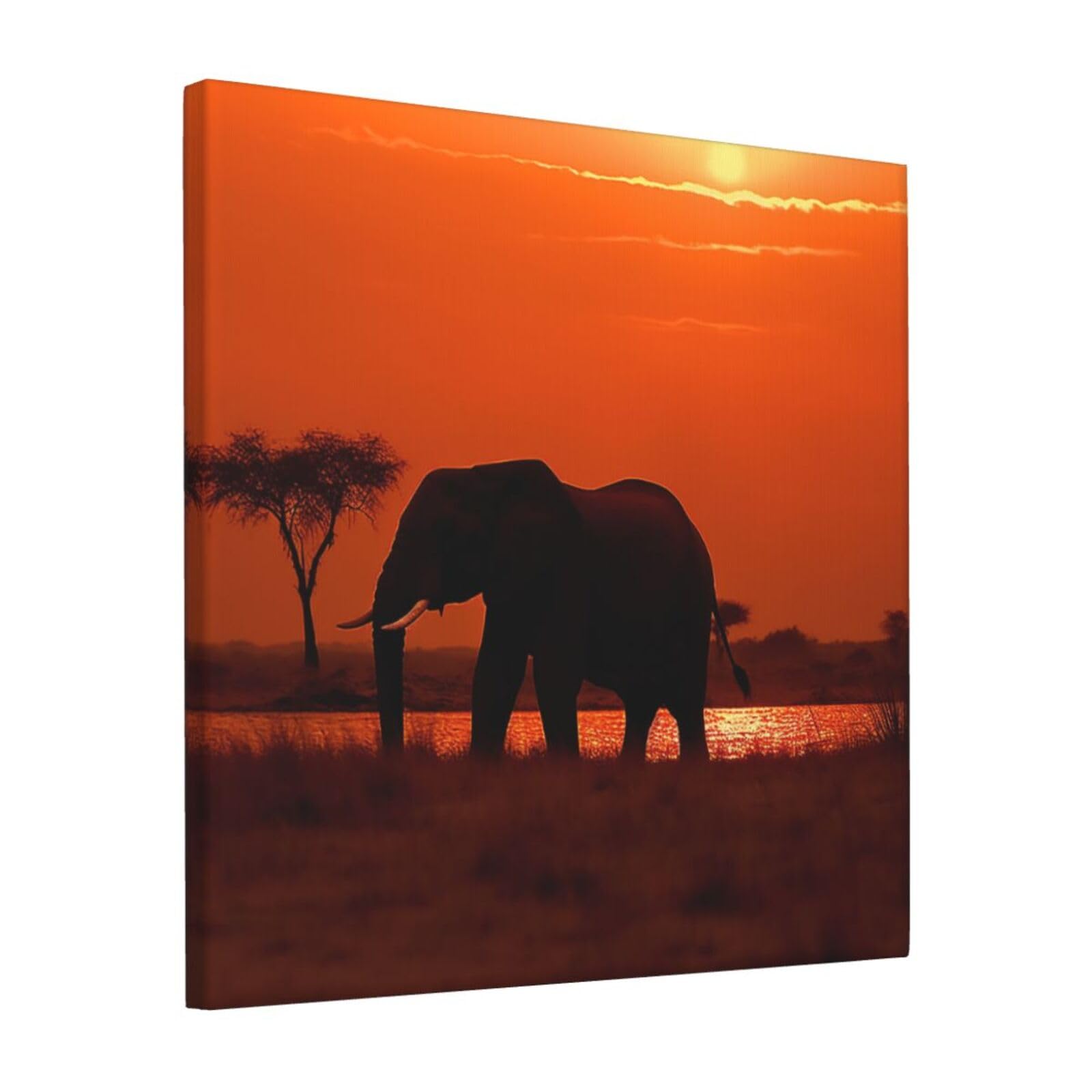 FodPand Sunset african elephant Canvas Wall Art for Living Room Wall Decor 12"x12" Modern Artwork Painting Pictures Hanging Canvas Prints Aesthetic Wall Art for Bedroom Bathroom Office Wallart Decor