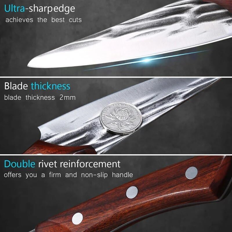 Miniatura 5 de Cuchillo de corte de carne de chef de 6 pulgadas, cuchillo de cocina hecho a mano forjado de acero inoxidable para deshuesar, cuchillo de carnicero