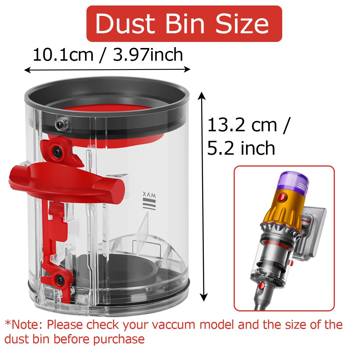 Pojemnik na kurz do Dyson V12 Detect Slim/ V10 Digital Slim, części zamienne pojemnik akcesoria części nr 965272-01