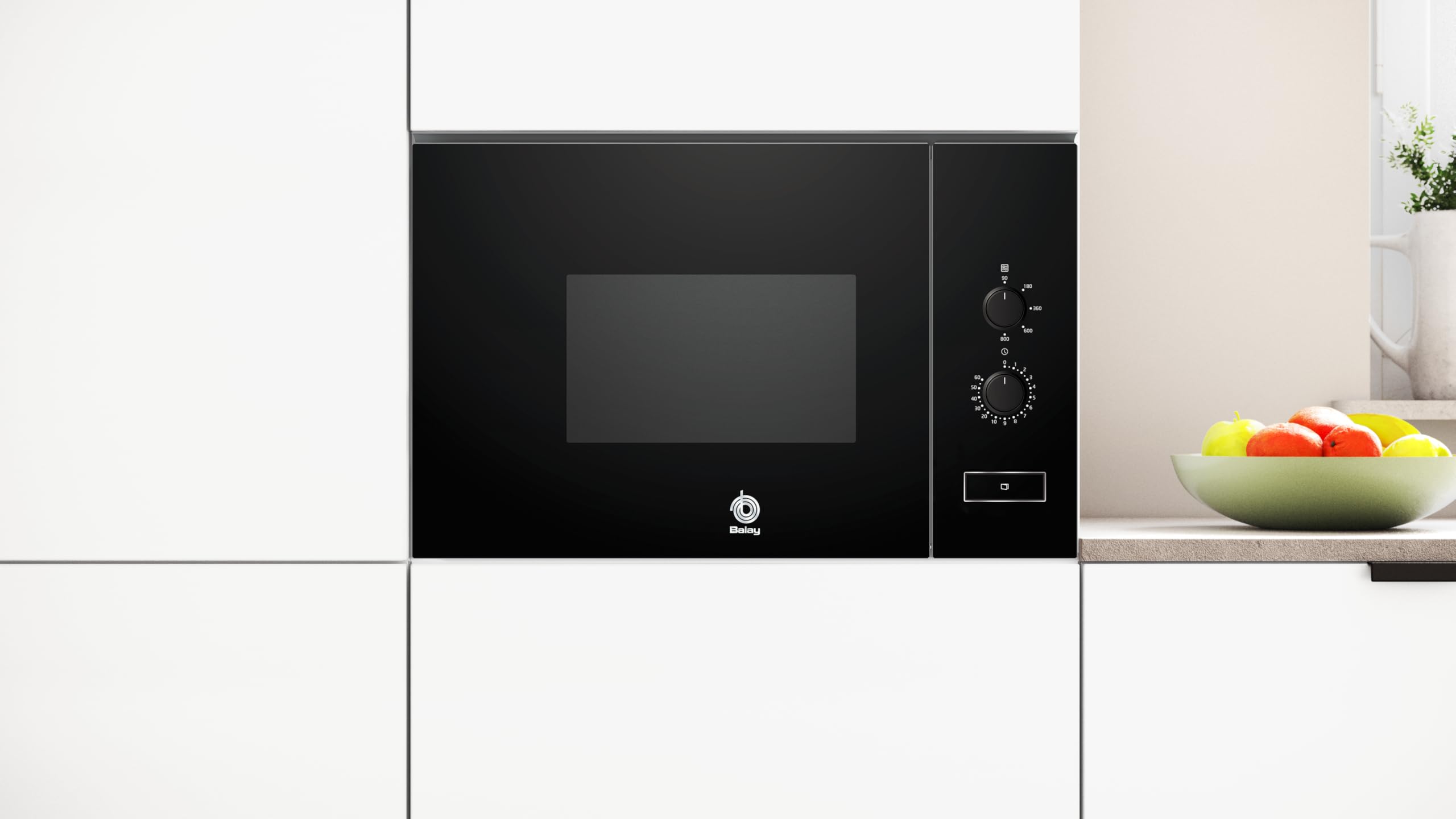 Balay 3CG5172N2 - Microondas, electrónico, Encastrable sin marco, 38 cm, 20 l, 5 F, Aqualisis, Ap. lateral izquierda, 8 recetas, Plato giratorio 25.5 cm, Con grill, Cristal Negro