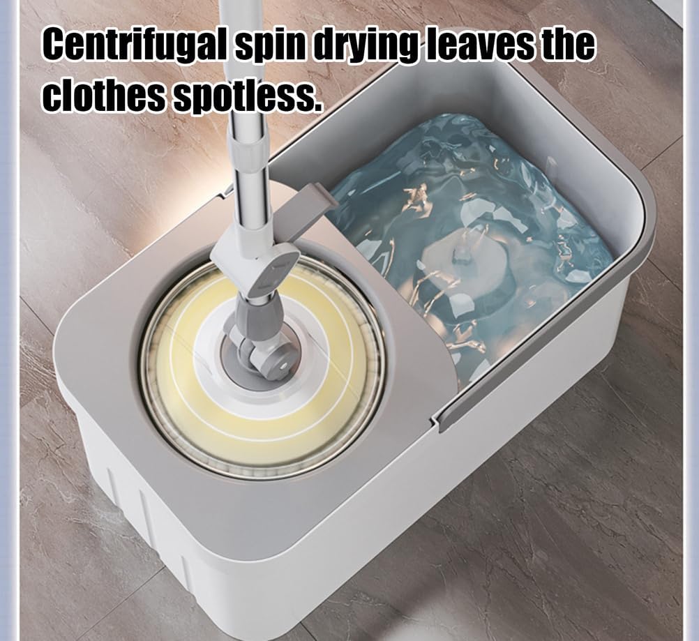 Spin Mop and Bucket Set 360° Spin Mop for Cleaning Floors Stainless Steel Handle Extendable Mop Floors with Reusable Pads Microfibrewet and Dry