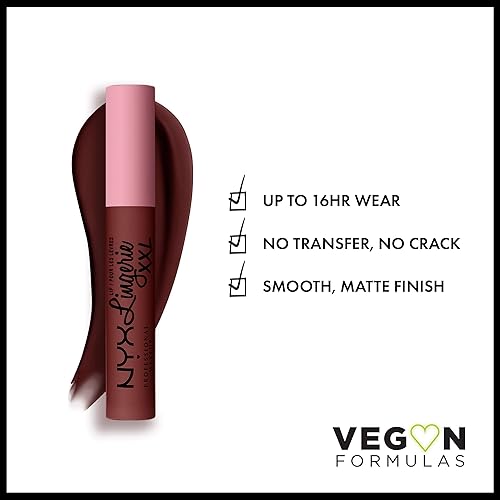 Miniatura 7 de Nyx - Maquillaje profesional labial líquido de la línea Lingerie XXL, mate, It's Hotter (Color rojo caoba cálido).