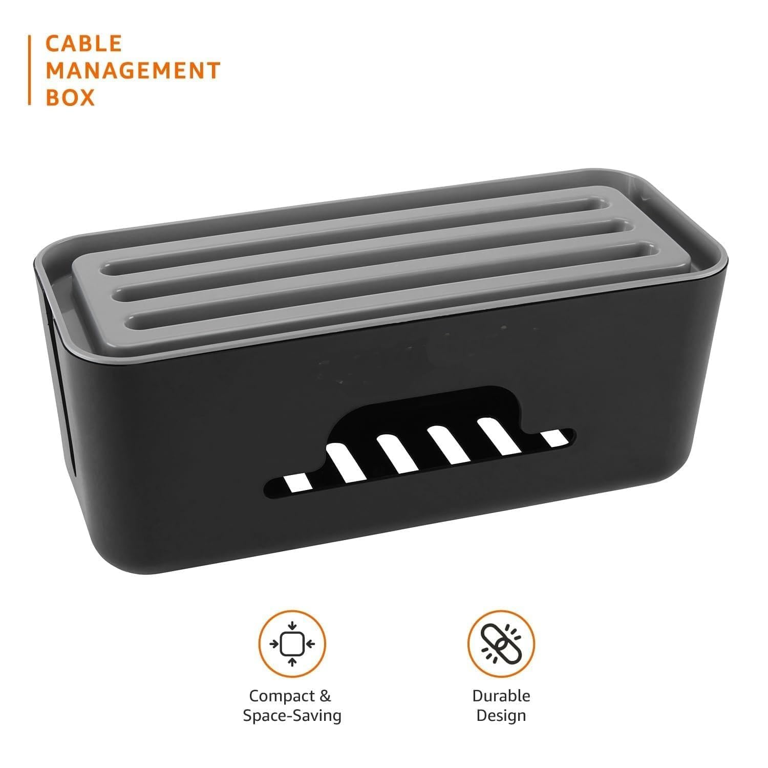 AASTIK SALES Cable Management Box with Phone/Tablet Stand, Multi-Purpose Desk Organizer, Heat Dissipation Design, Power Strip Cord Holder, Modern Simplistic Plastic Storage 1