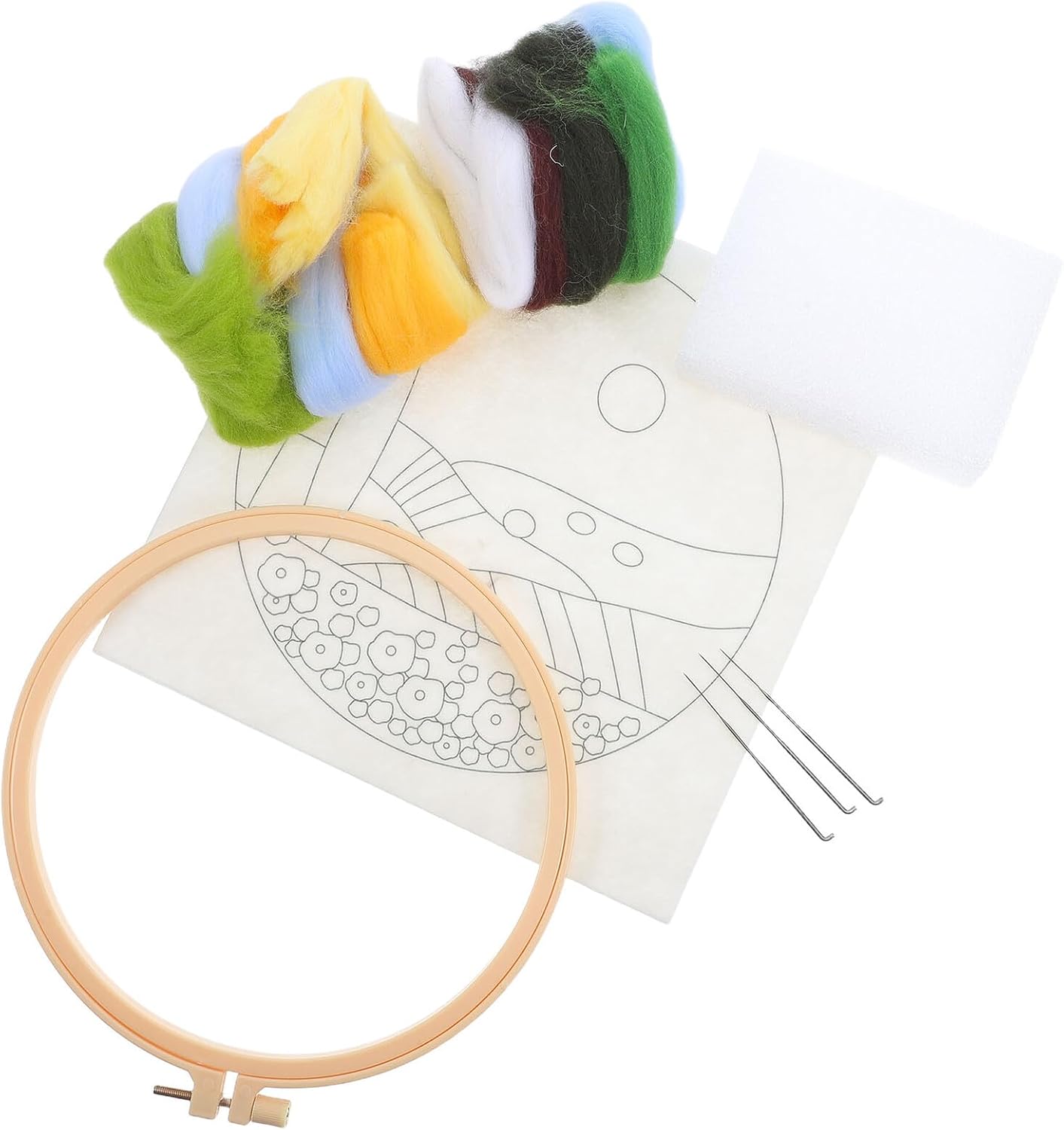 OFFIGAM Beginner Wool Felting Kit 20cm Embroidery Hoop DIY Needle Felting Crafting Kit Holiday Crafting