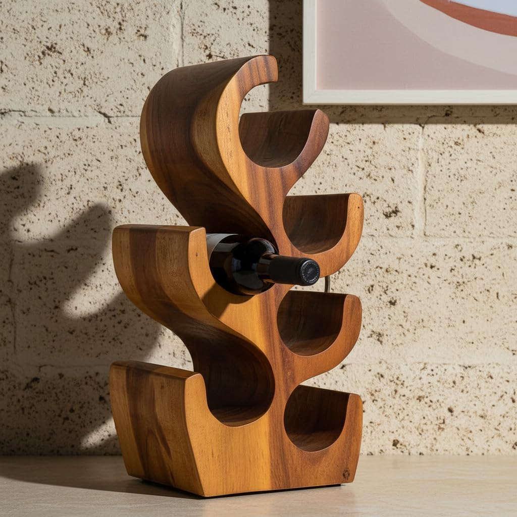 Greenage 6 Bottle Wood Wine Bottle Rack Tabletop 9.8" x 7.1" x 19.6" H Rustic Solid Wooden Natural Brown Wine Holder Stand Shelf for Kitchen Bar Pantry Cabinet Countertop Home Decor