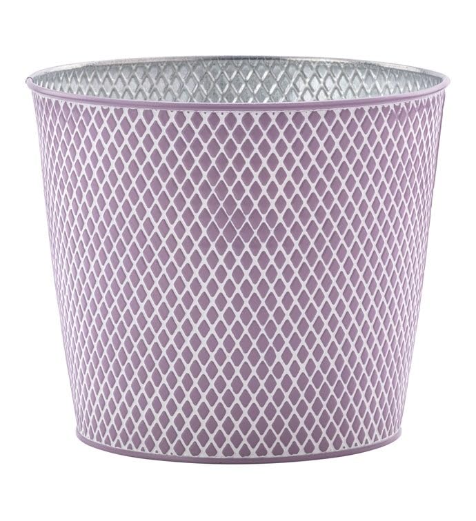 Napco Imports Embossed Diamond Pattern 6 x 7 Inch Lavender Metal Cache Plant Pot Cover with...