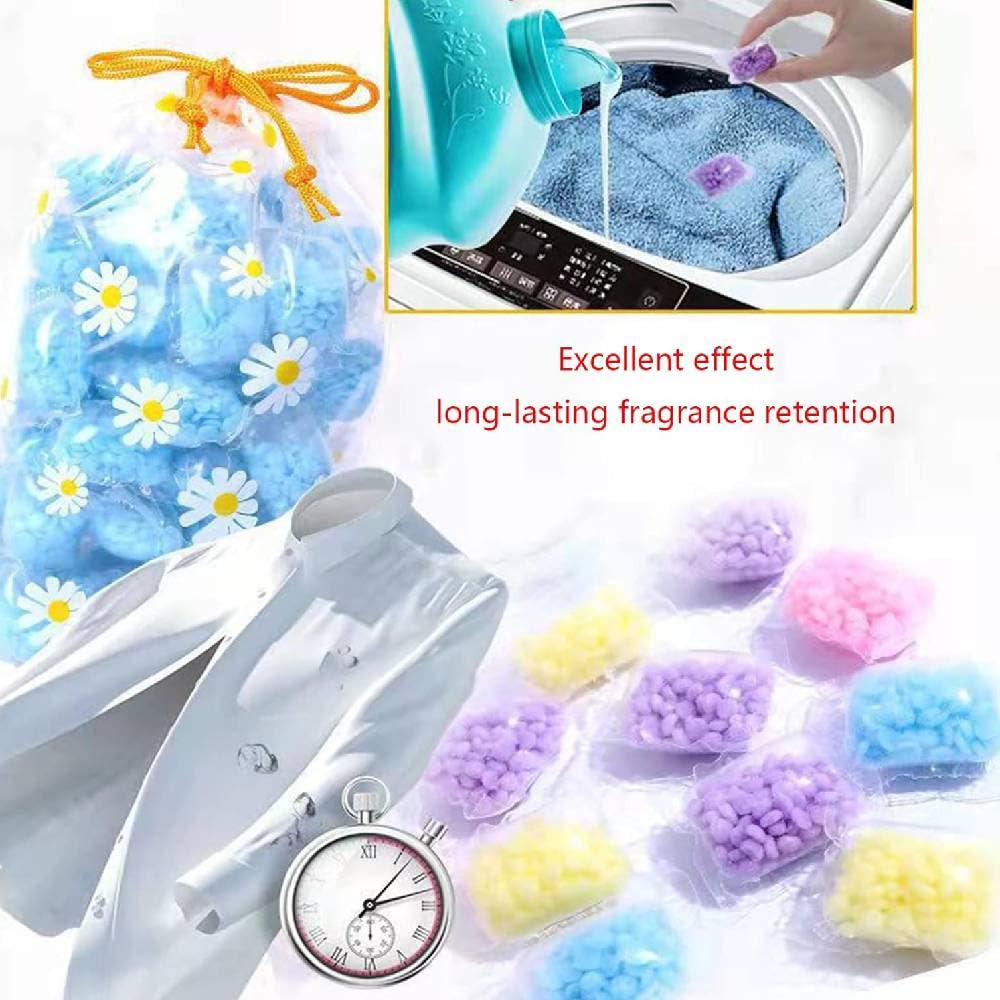 Clickswiftยฎ30 Pcs Washing Machine Fragrance Long Lasting Scent Booster for Laundry Clothes Perfume Granules in Floral Pouch Oil Capsules for Soft Fresh Smelling Clothes of Colourful Scent Beads 3