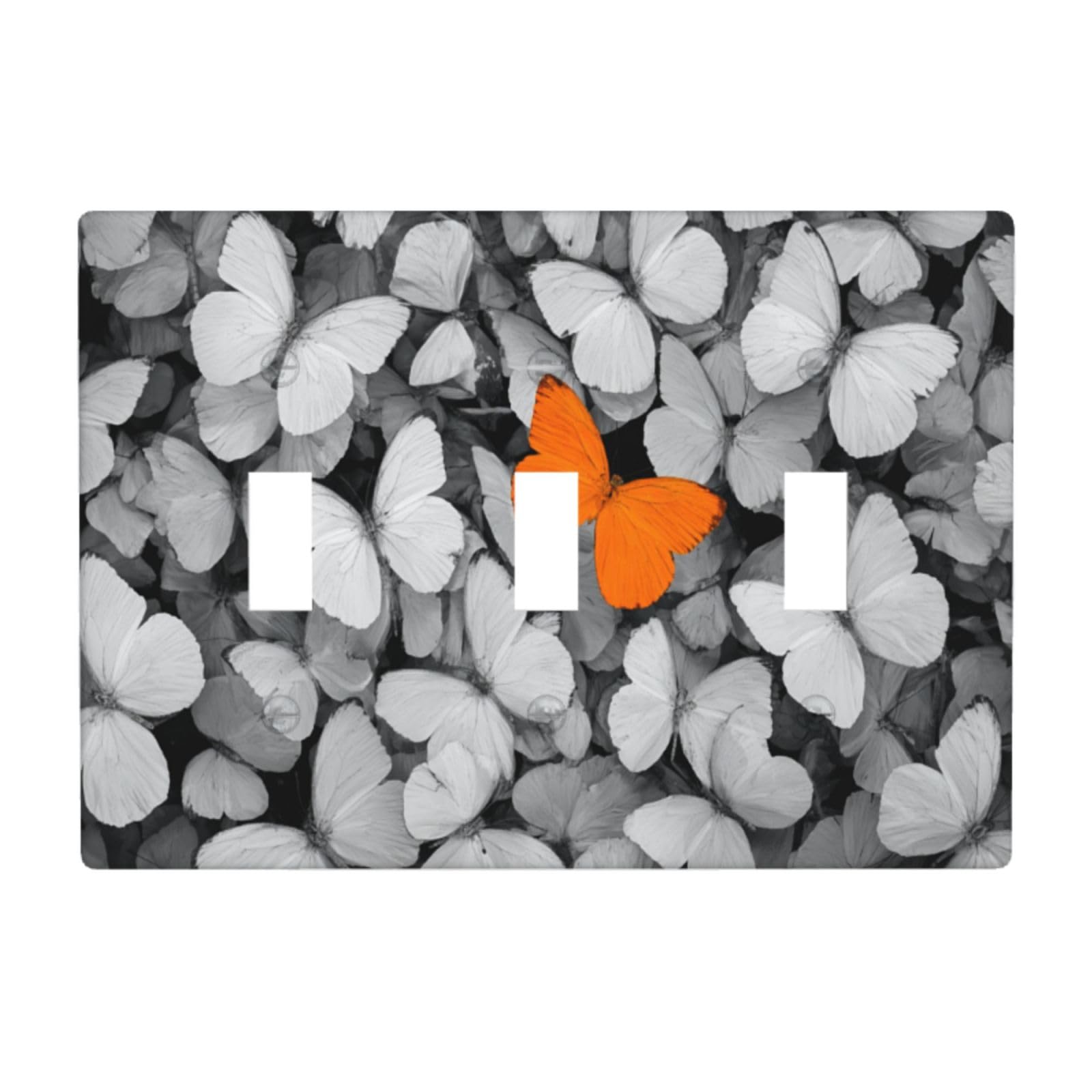 One Orange Butterfly Light Switch Covers 3 Gang Triple Toggle Wall Plate Switchplate Electrical Faceplate for Bathroom Kitchen Bedroom Decor