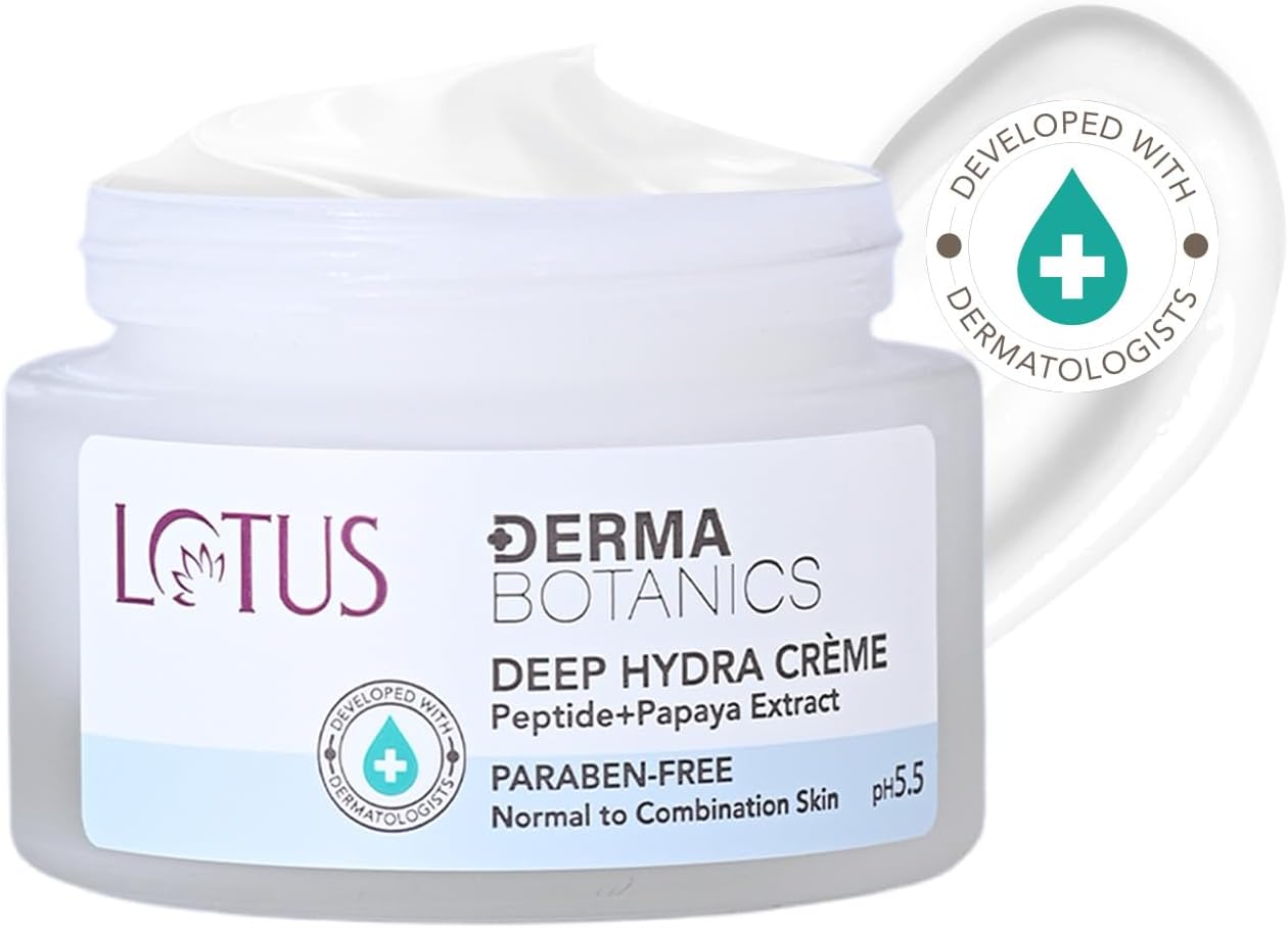 Lotus Dermabotanics Peptide + Papaya Extract Deep Hydra Cream | Boosts Collagen, Protects From Pre-Mature Ageing | Non-Irritating | pH 5.5 | Normal To Combination Skin | For Women & Men | 50g