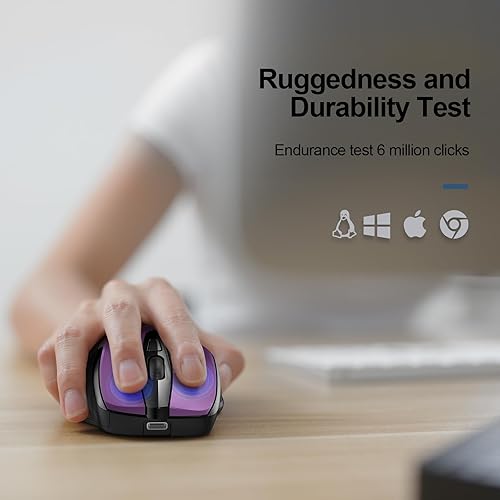 Miniatura 8 de TECKNET Ratón inalámbrico recargable, mouse silencioso USB-A, clic silencioso, 6 ajustables 4800 DPI, mouse inalámbrico para computadora, mouse