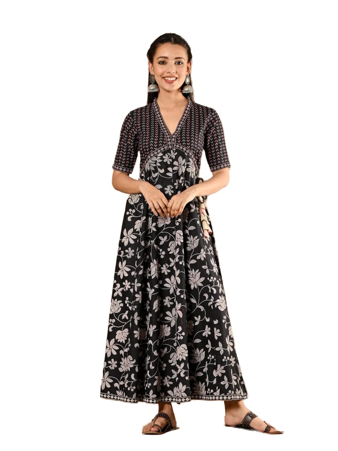 Black Bandhani Inspired Floral Dress