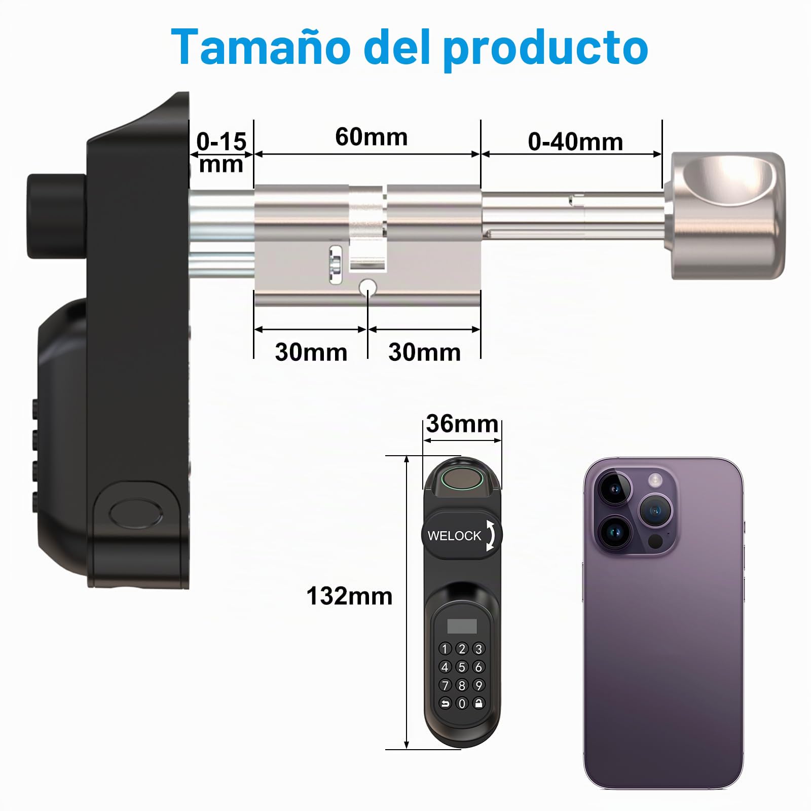 WELOCK Smart Lock U81 Cerradura Inteligente Biométrica con Huella Digital – Acceso sin Llave con Touch, Contraseña, Tarjeta RFID y Smartphone – para Puertas de 50-95mm