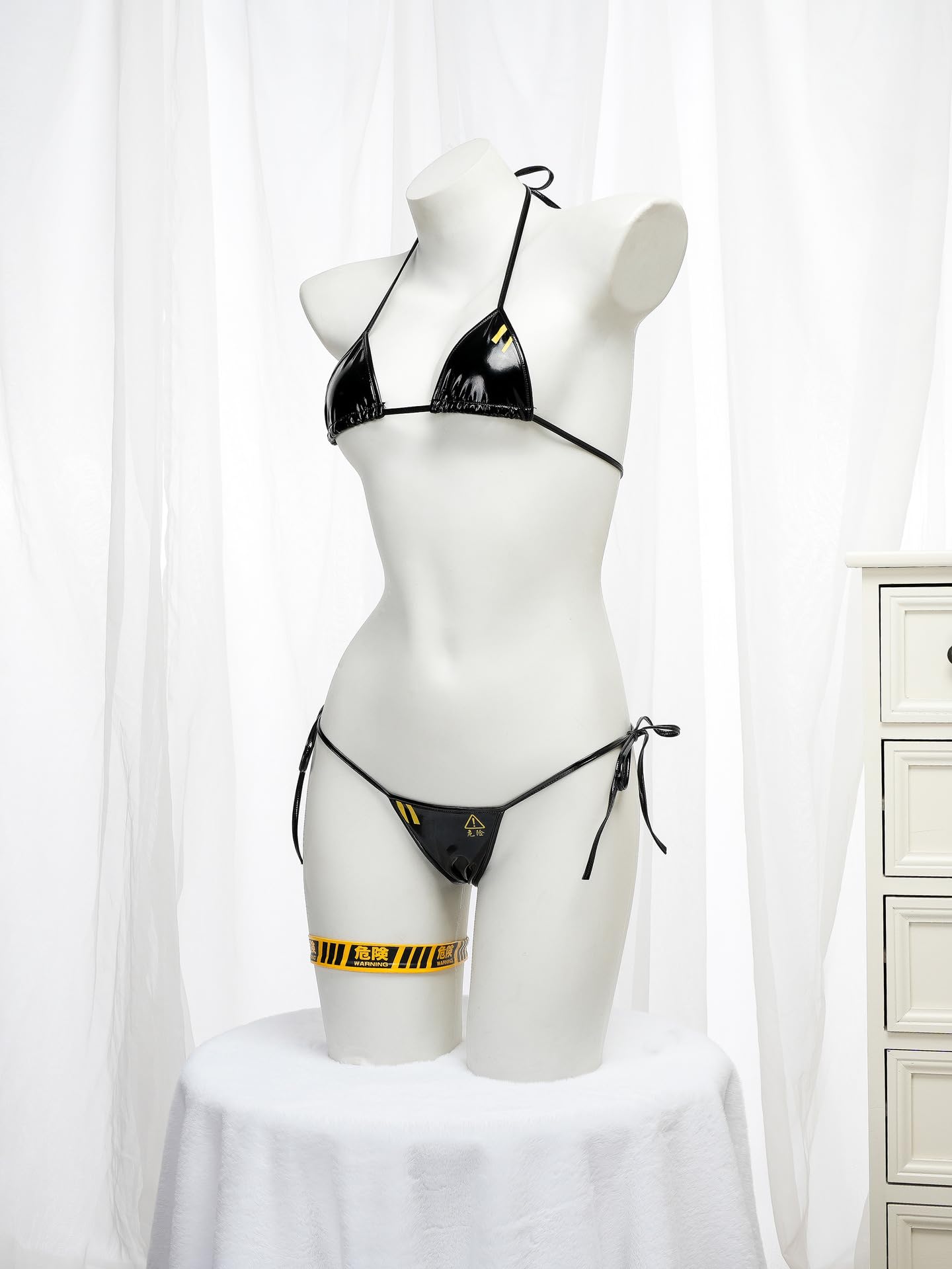 SINGUYUN Womens Micro Bikini Kawaiii Anime Cosplay Lingerie set Tiny Bra Thong Panty Bottom Extreme Swimwear Cute: One Size C2100black