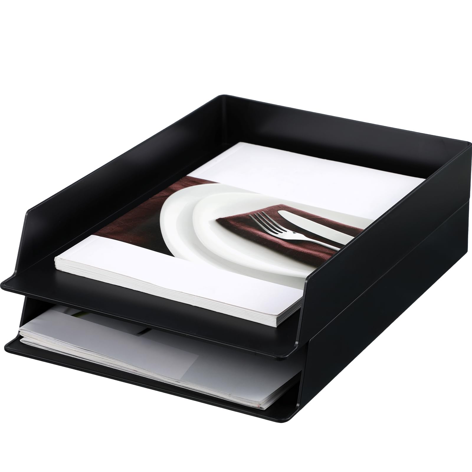 Amazon.com: Wenqik 2 Pcs Stackable Paper Trays Rectangular Plastic Desk ...