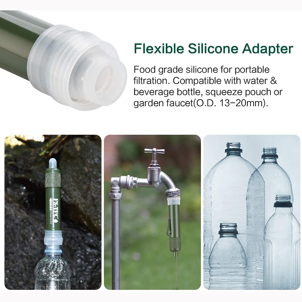 Filtro de agua al aire libre 3000L Mini purificador agua portátil para acampar elimina el 99.99% de bacterias, con pajita y bolsa almacenamiento, para viajes y preparación para emergencias (2 PCS)
