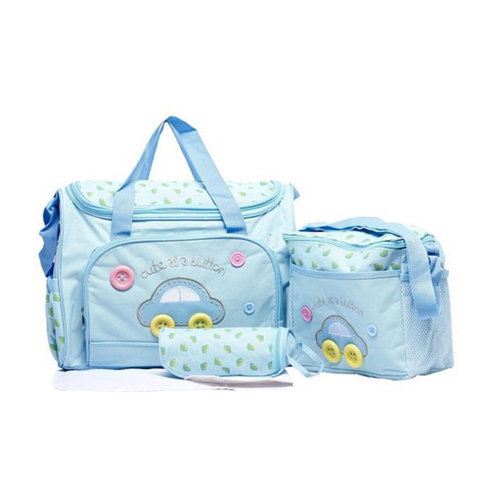 Buxuaaaa Sky Blue 4Pcs Spacious Baby Changing Bag Set Sturdy And Waterproof Baby Nappie Bag Set With Storage Pockets Stylish
