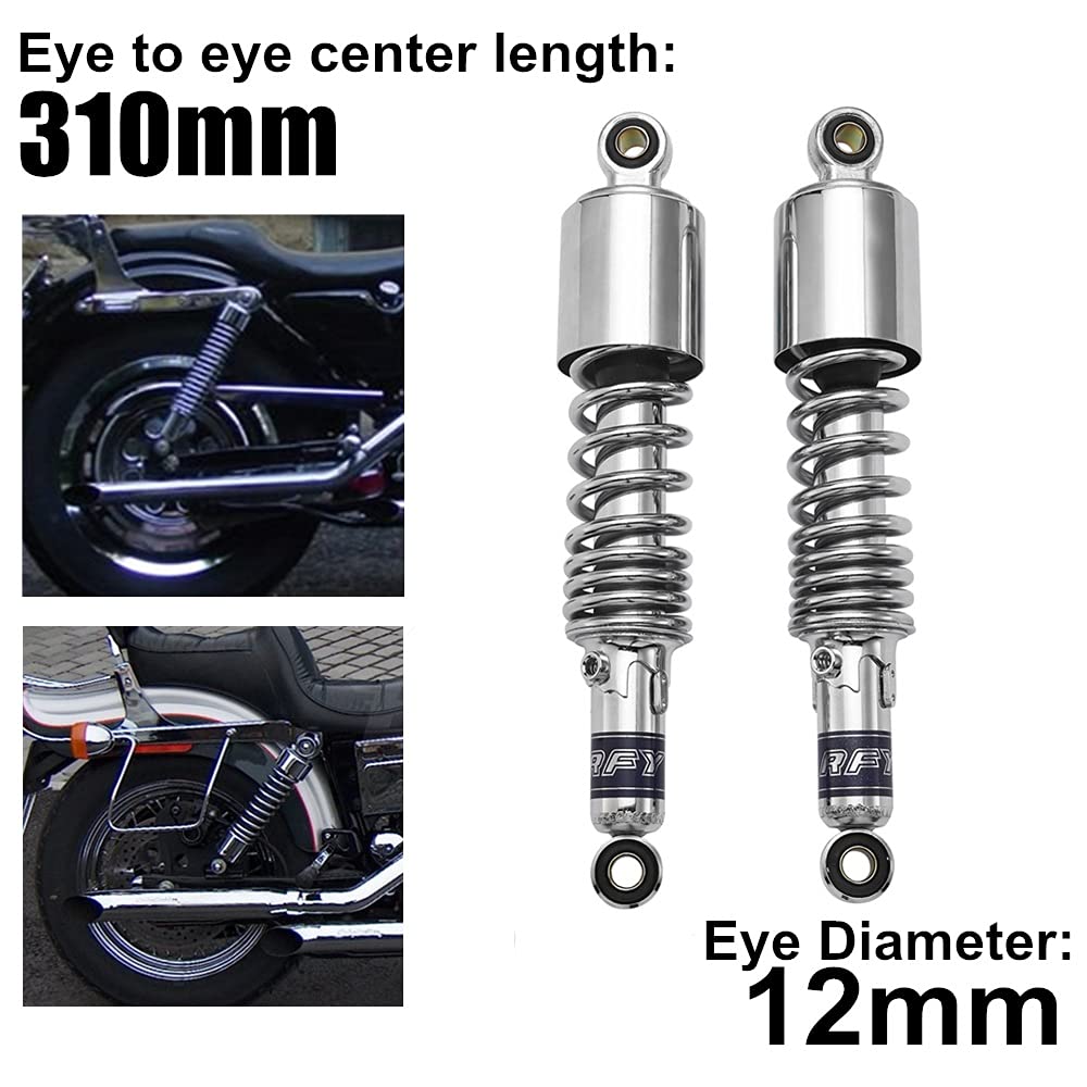 Moto Amortisseur, Motorcycle DOR AIR AIR, Chrome 1 Paire Gauche à Droite à Droite 12 Pouces 310 mm Motorcycle Suspension Suspension Portector Springs 7 mm Compatible avec Les Chocs HA-Rley Avant