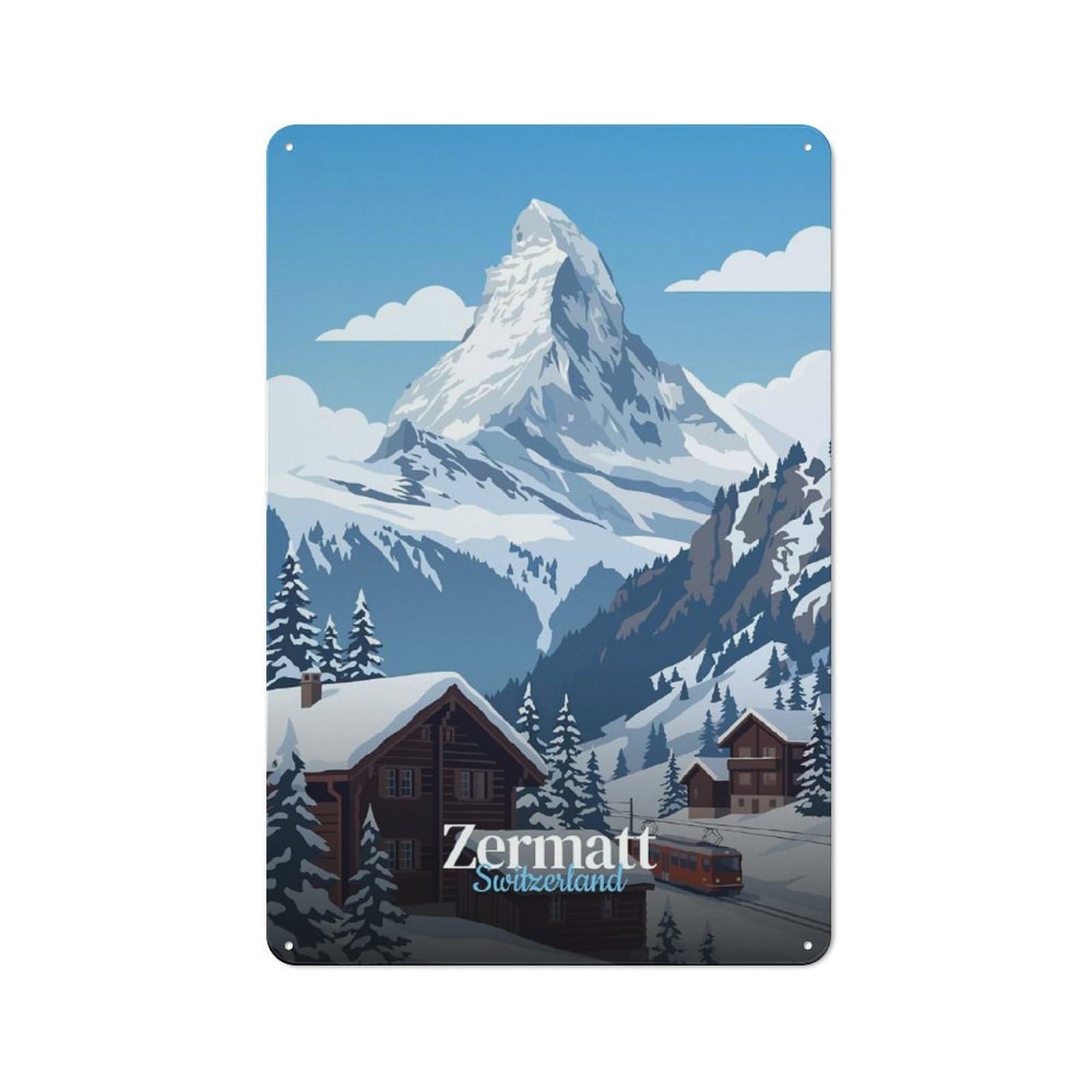 Junmoney Style-11 Zermatt Switzerland Travel Vintage Metal Sign 30X20cm, Shop Front Style Cafe Wall Decor For Takeaway, Bar, Kitchen Or Counter Area