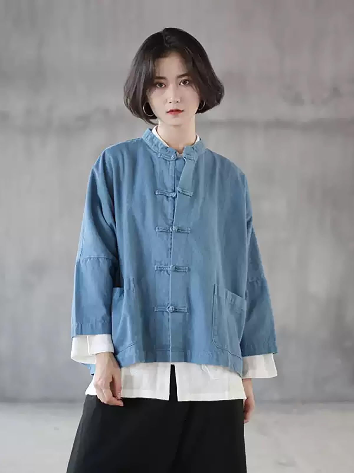 LZJN Giacca di jeans da donna manica lunga classica rana bottoni allentati Oversize Jean giacca cappotto