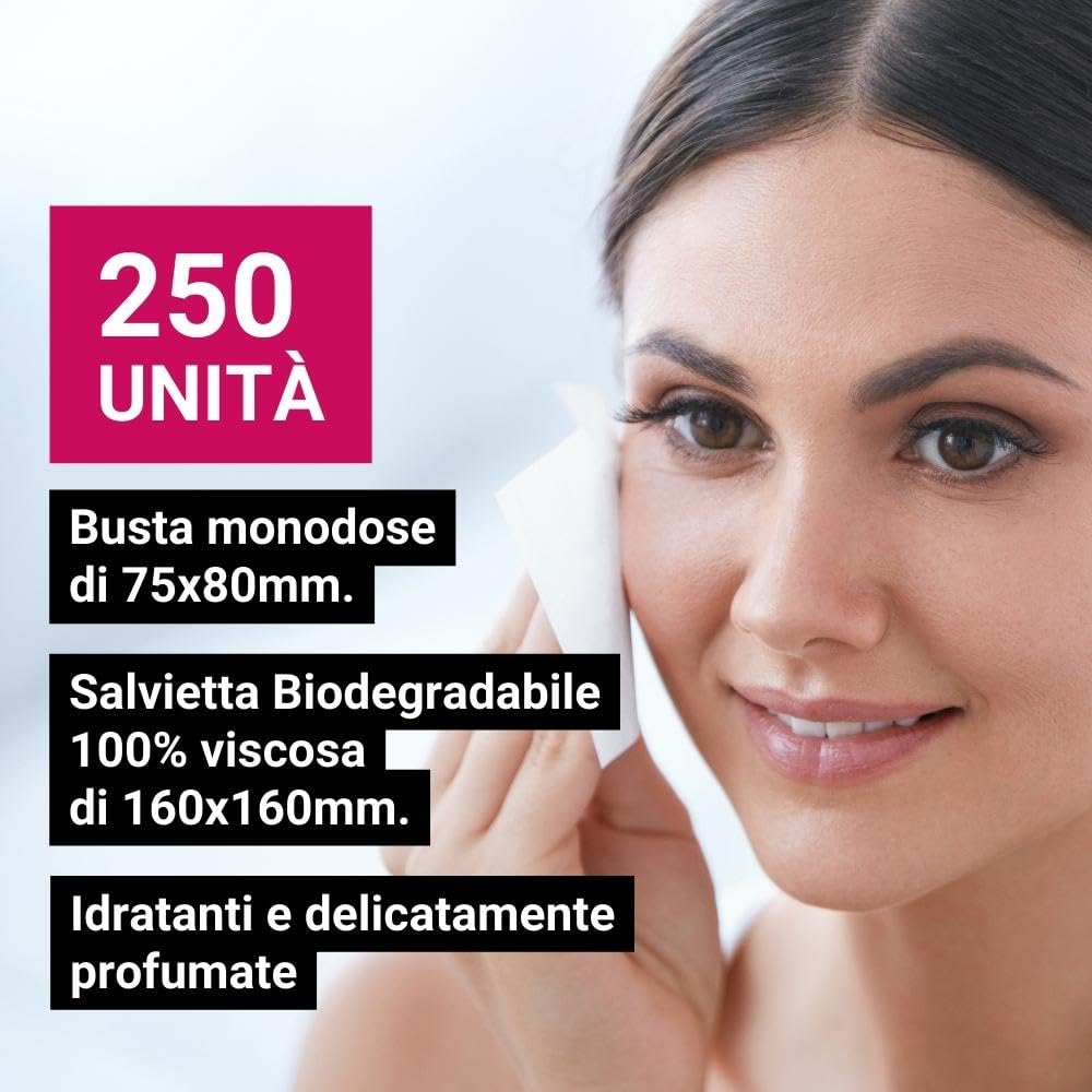 GPQ - Salviettina Struccante | 250 pz | Amenities Detergente Viso | Idratante - Pelle Morbida - Senza Parabeni - Biodegradabile | Hotel, B&B, Casa Vacanze, Campeggio, Crociera... | Fabbricato nell’UE