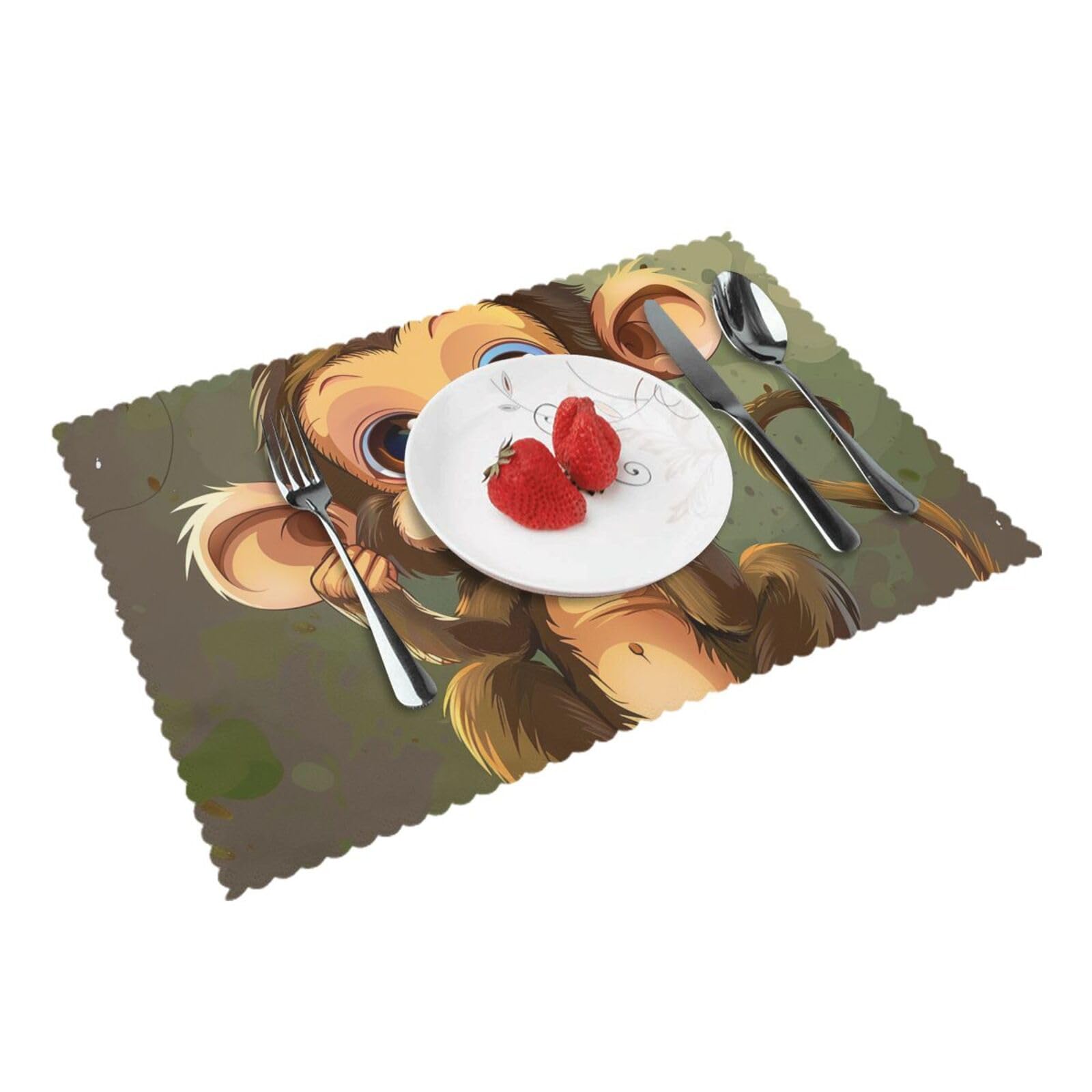 Cute Monkey Printed Placemat Heat Resistant Place Mats Set of 4 PCS Washable Kitchen Table Mats, 12x18 Inch