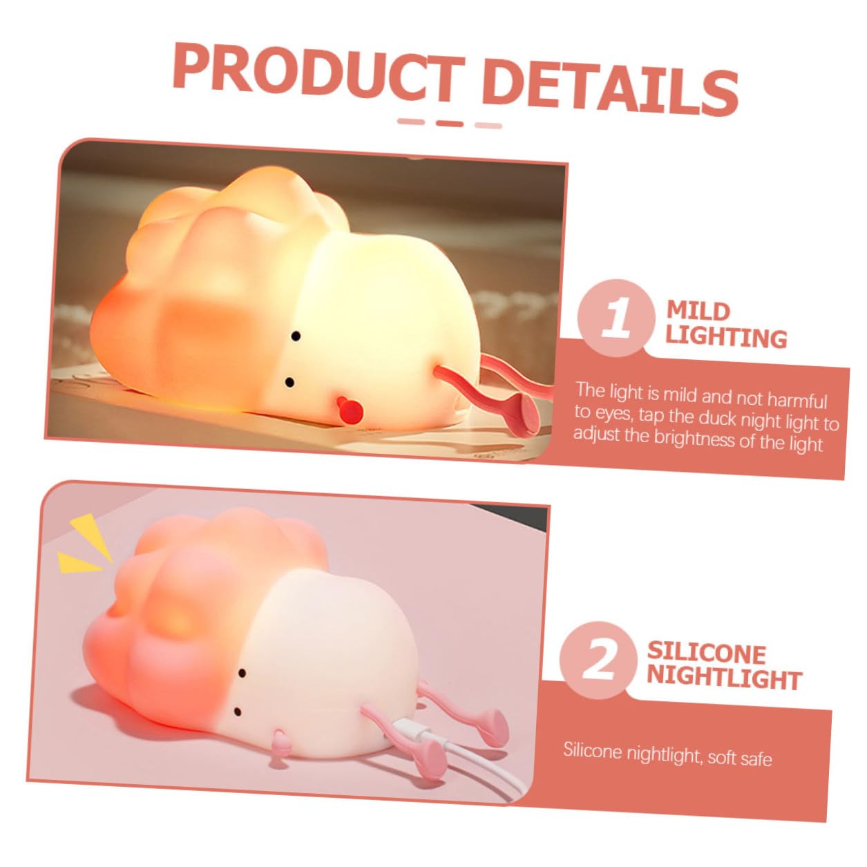 Lampada Notturna per Bambini in Silicone Rosa Batteria Ricaricabile 1200mah e Luminosità Regolabile, Luce da Notte Creativa a Forma di Cartone Animato per Cameretta