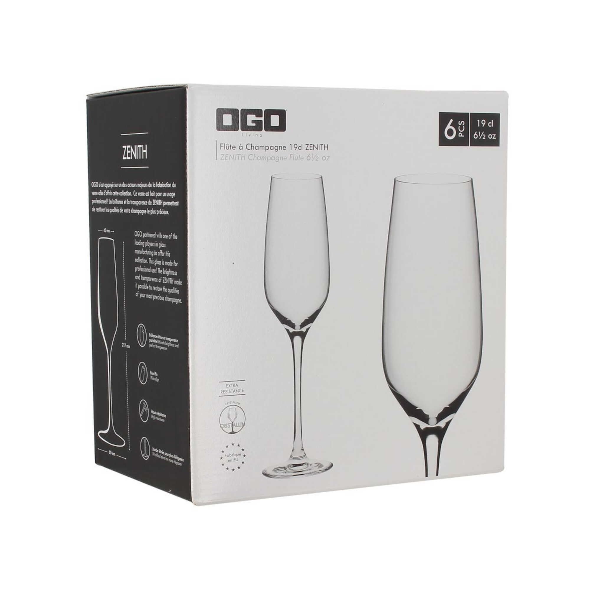 Ogo Lvng - 6 Flutes à champagne en crstalln Zenth transparentes