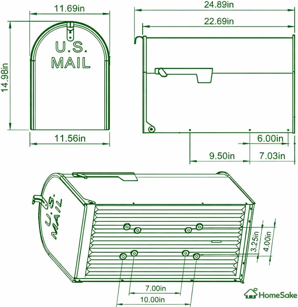 HomeSake Post Mount Mailbox, Large Capacity Heavy Duty Outdoor Metal Mailbox with Flag, Weather Resistant Steel Design for Curbside Driveway Residential Use (Black, Extra Large)